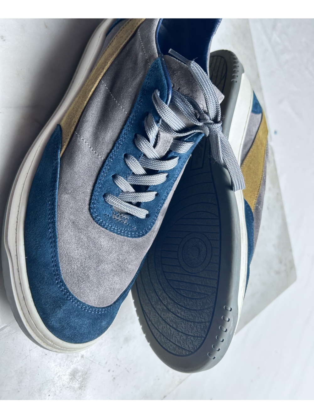 Vellapais Men's Suede Lace-Up Sneakers in Blue, Gray & Mustard